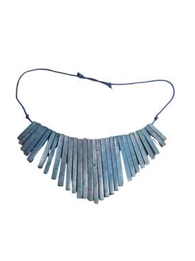 Boho Blue Kyanite Cleopatra Statement Bib Necklace Adjustable Slide Knot String
